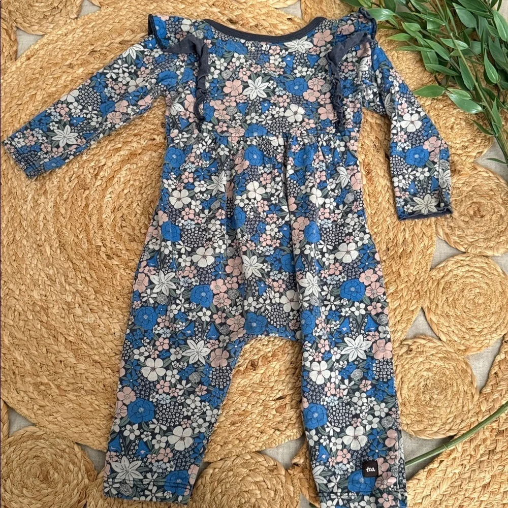 Tea Collection girls 6-9 months Ruffle One Piece Floral Jumpsuit.
